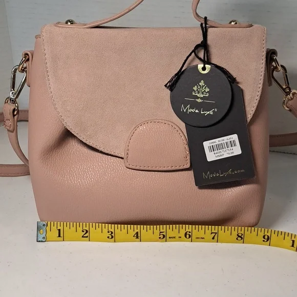NWT Chic Pink Leather Crossbody Bag with Adjustable Strap By Moda Luxe - Picture 8 of 11